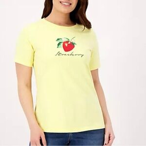 D&Co. Denim & Co. yellow with strawberry graphic size 2x. Good condition.